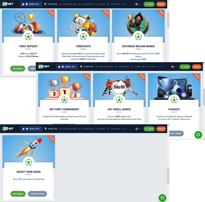 20Bet Sportsbook Bonuses