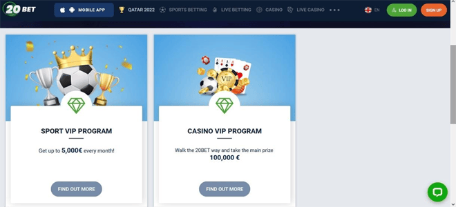 20Bet VIP Programs