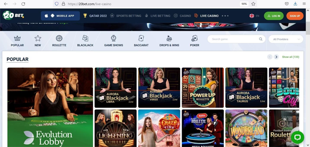 20bet live casino games