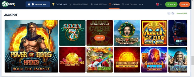 20Bet jackpot games