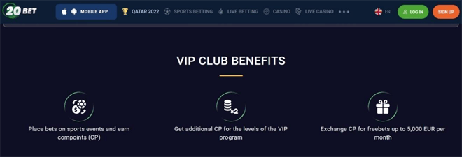20bet Keuntungan VIP Sports