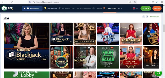 20bet Kasino dengan dealer langsung