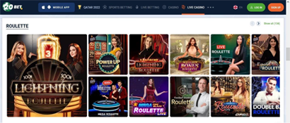 20bet Kasino dengan dealer langsung