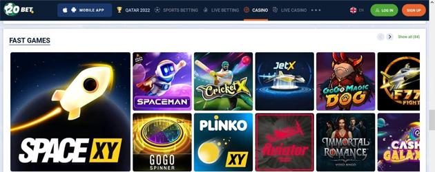 20BET Permainan kasino virtual